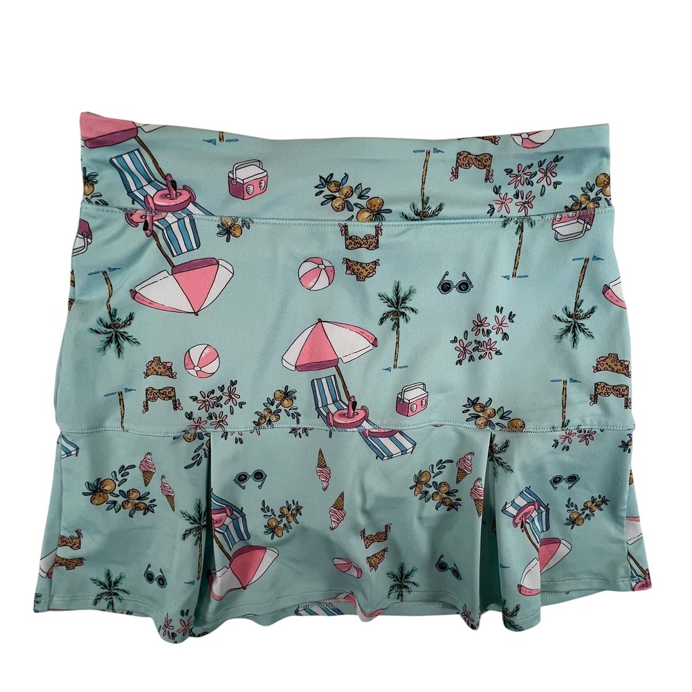 Reel Legends Aqua Beach Print Skort with Pink Accents